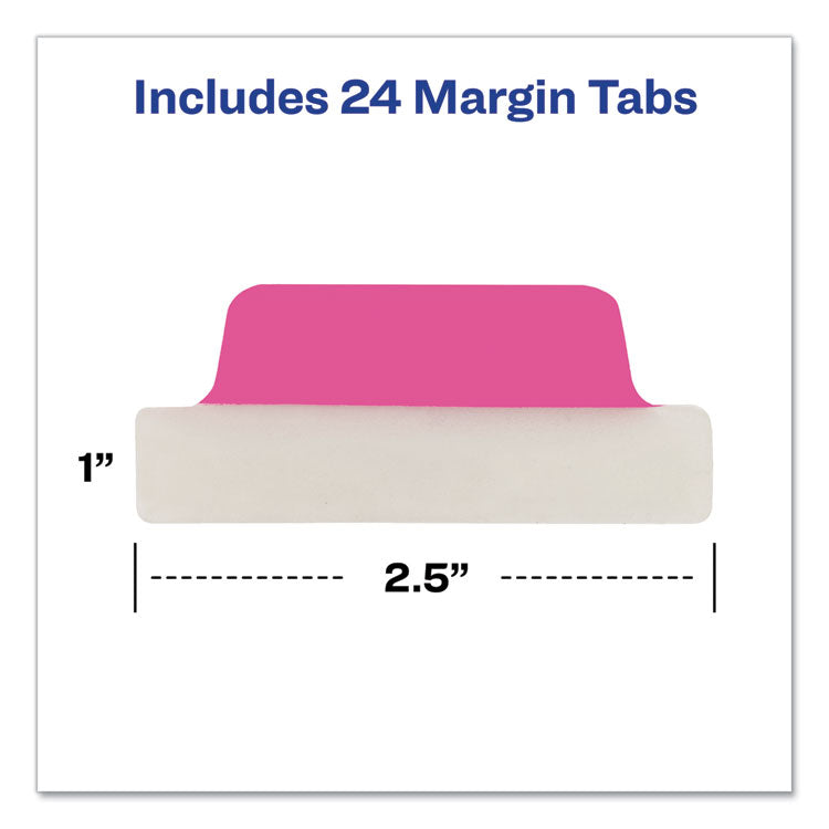 Ultra Tabs Repositionable Tabs, Margin Tabs: 2.5" x 1", 1/5-Cut, Assorted Neon Colors, 24/Pack