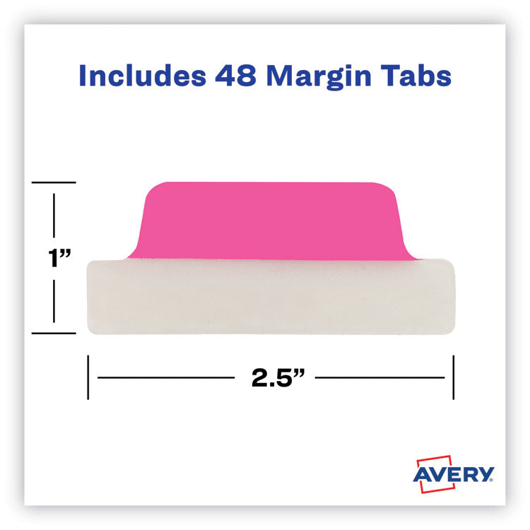 Ultra Tabs Repositionable Tabs, Margin Tabs: 2.5" x 1", 1/5-Cut, Assorted Neon Colors, 48/Pack