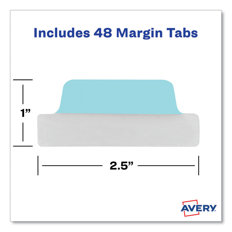 Ultra Tabs Repositionable Tabs, Margin Tabs: 2.5" x 1", 1/5-Cut, Assorted Pastel Colors, 48/Pack