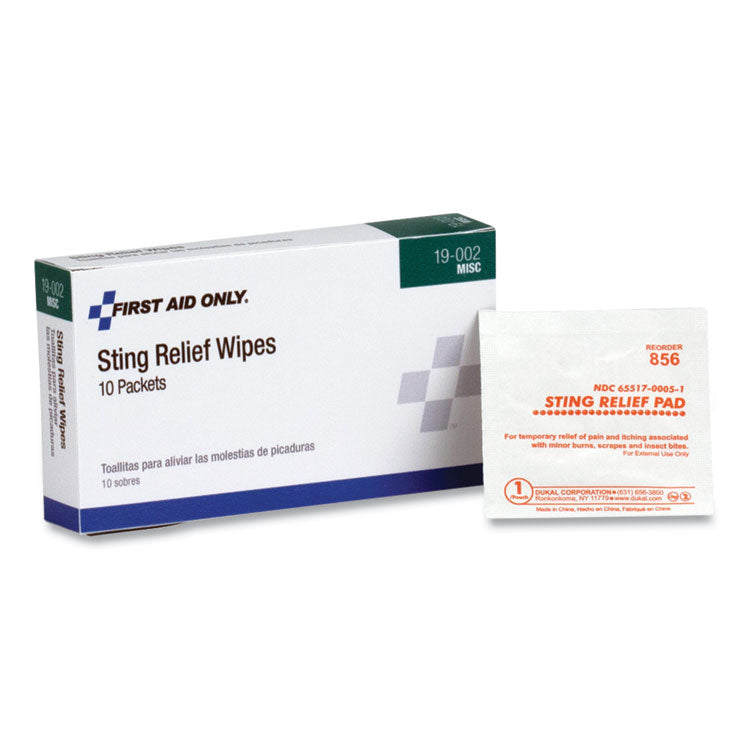 First Aid Sting Relief Pads, 10/box
