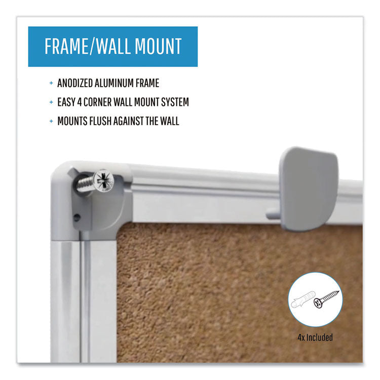 Earth Cork Board, 36" x 24", Tan Surface, Satin Aluminum Frame