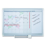 Magnetic Dry Erase Calendar Board, Monthly Planning/Scheduling, 36" x 24", White Surface, Satin Aluminum Frame
