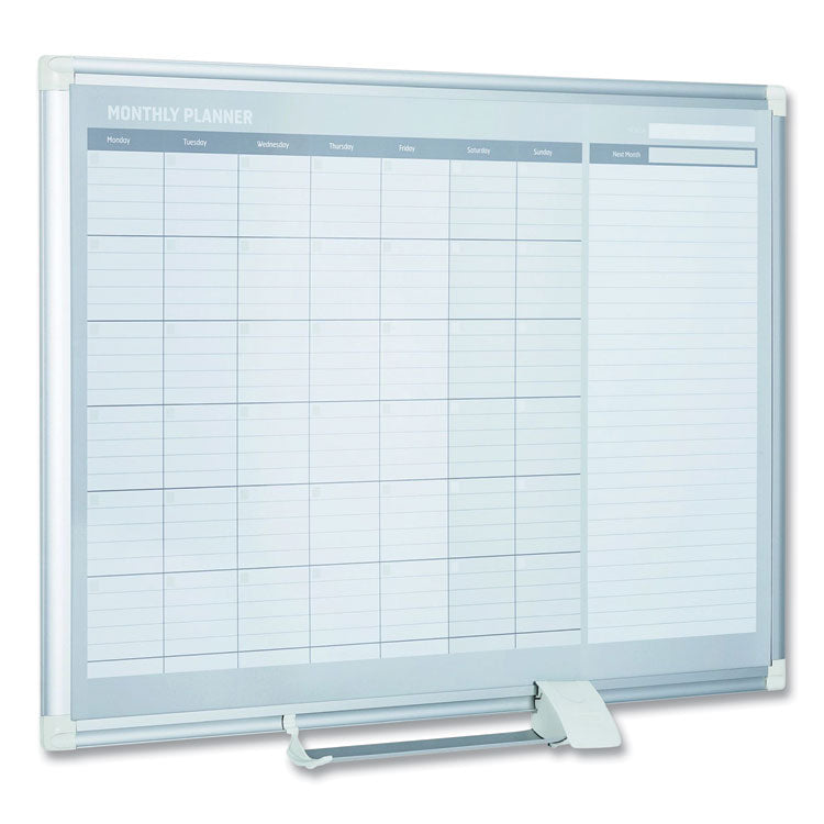 Magnetic Dry Erase Calendar Board, Monthly Planning/Scheduling, 36" x 24", White Surface, Satin Aluminum Frame