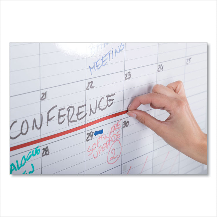 Magnetic Dry Erase Calendar Board, Monthly Planning/Scheduling, 48" x 36", White Surface, Satin Aluminum Frame