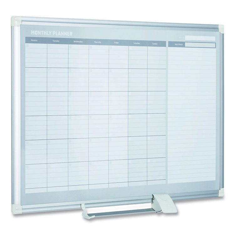 Magnetic Dry Erase Calendar Board, Monthly Planning/Scheduling, 48" x 36", White Surface, Satin Aluminum Frame