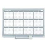Magnetic Dry Erase Calendar Board, 12-Month Planning/Scheduling, 36" x 24", White Surface, Satin Aluminum Frame