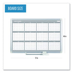 Magnetic Dry Erase Calendar Board, 12-Month Planning/Scheduling, 36" x 24", White Surface, Satin Aluminum Frame