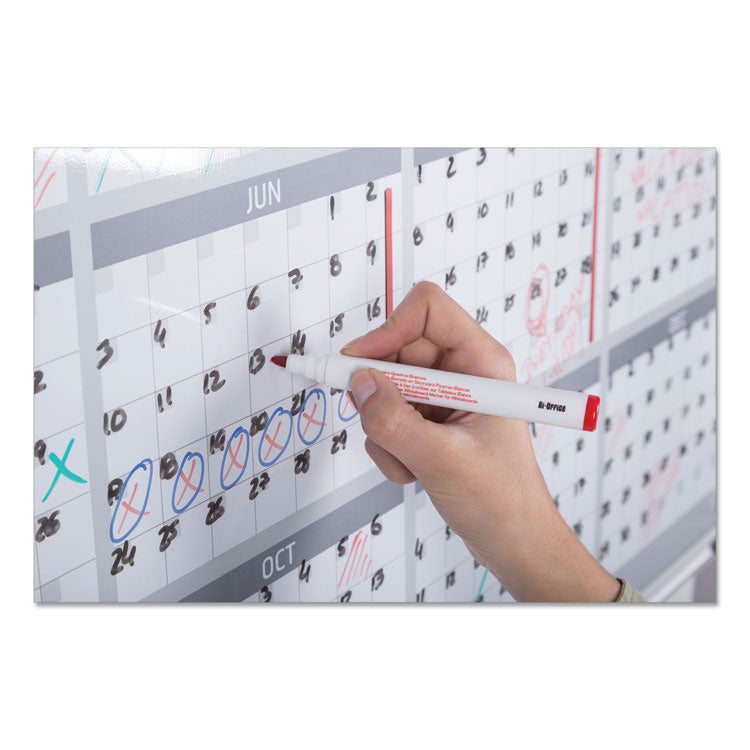 Magnetic Dry Erase Calendar Board, 12-Month Planning/Scheduling, 36" x 24", White Surface, Satin Aluminum Frame