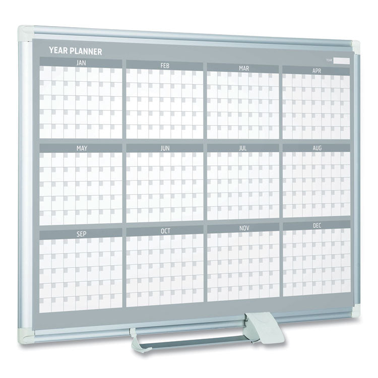 Magnetic Dry Erase Calendar Board, 12-Month Planning/Scheduling, 36" x 24", White Surface, Satin Aluminum Frame