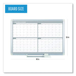 Magnetic Dry Erase Calendar Board, Four-Month Planning/Scheduling, 48" x 36", White Surface, Satin Aluminum Frame