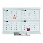 Magnetic Dry Erase Calendar Board, Four-Month Planning/Scheduling, 48" x 36", White Surface, Satin Aluminum Frame