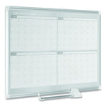 Magnetic Dry Erase Calendar Board, Four-Month Planning/Scheduling, 48" x 36", White Surface, Satin Aluminum Frame