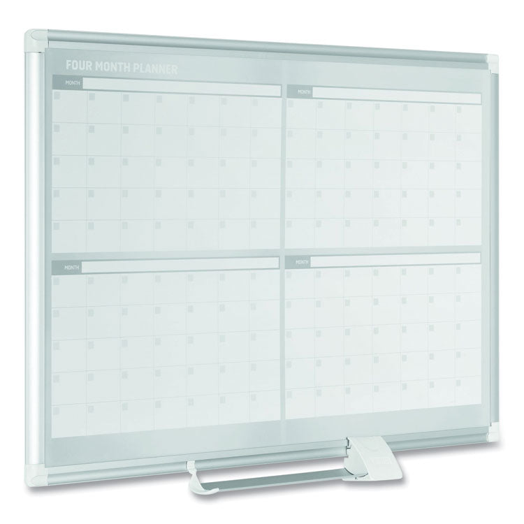 Magnetic Dry Erase Calendar Board, Four-Month Planning/Scheduling, 48" x 36", White Surface, Satin Aluminum Frame