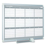 Magnetic Dry Erase Calendar Board, 12-Month Planning/Scheduling, 48" x 36", White Surface, Satin Aluminum Frame