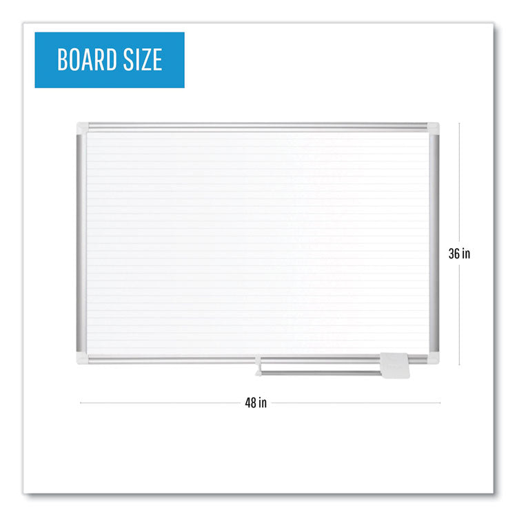 Ruled Magnetic Steel Dry Erase Planning Board, 48" x 36", White Surface, Satin Aluminum Frame