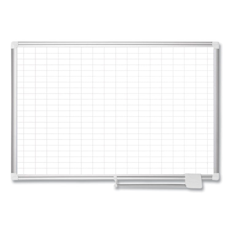 Gridded Magnetic Steel Dry Erase Project Planning Board, 1" x 2" Cells, 72" x 48", White Surface, Satin Aluminum Frame