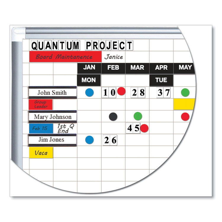 Gridded Magnetic Steel Dry Erase Project Planning Board, 1" x 2" Cells, 72" x 48", White Surface, Satin Aluminum Frame