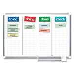 Gridded Magnetic Steel Dry Erase Project Planning Board, 1" x 2" Cells, 72" x 48", White Surface, Satin Aluminum Frame