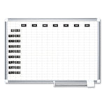 Gridded Magnetic Steel Dry Erase Project Planning Board, 1" x 2" Cells, 72" x 48", White Surface, Satin Aluminum Frame