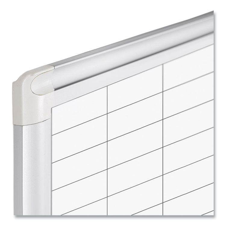 Gridded Magnetic Steel Dry Erase Project Planning Board, 1" x 2" Cells, 72" x 48", White Surface, Satin Aluminum Frame