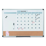 3-in-1 Planner Board, Monthly Planning/Scheduling Calendar, 24" x 18", Tan/White/Blue Surface, Satin Aluminum Frame