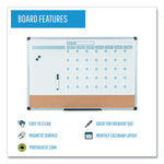3-in-1 Planner Board, Monthly Planning/Scheduling Calendar, 24" x 18", Tan/White/Blue Surface, Satin Aluminum Frame