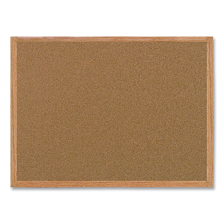 Value Cork Board with Oak Frame, 24" x 36", Brown Surface, Natural Oak Frame
