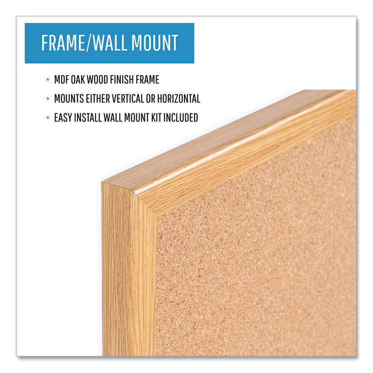 Value Cork Board with Oak Frame, 24" x 36", Brown Surface, Natural Oak Frame