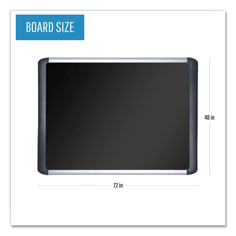 Soft-touch Bulletin Board, 72" x 48", Black Surface, Black/Satin Aluminum Frame
