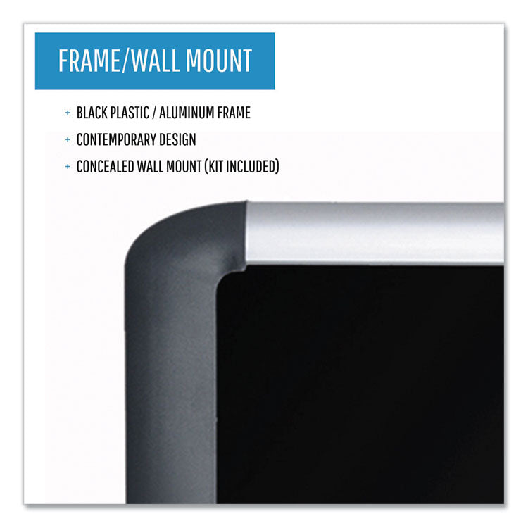 Soft-touch Bulletin Board, 72" x 48", Black Surface, Black/Satin Aluminum Frame