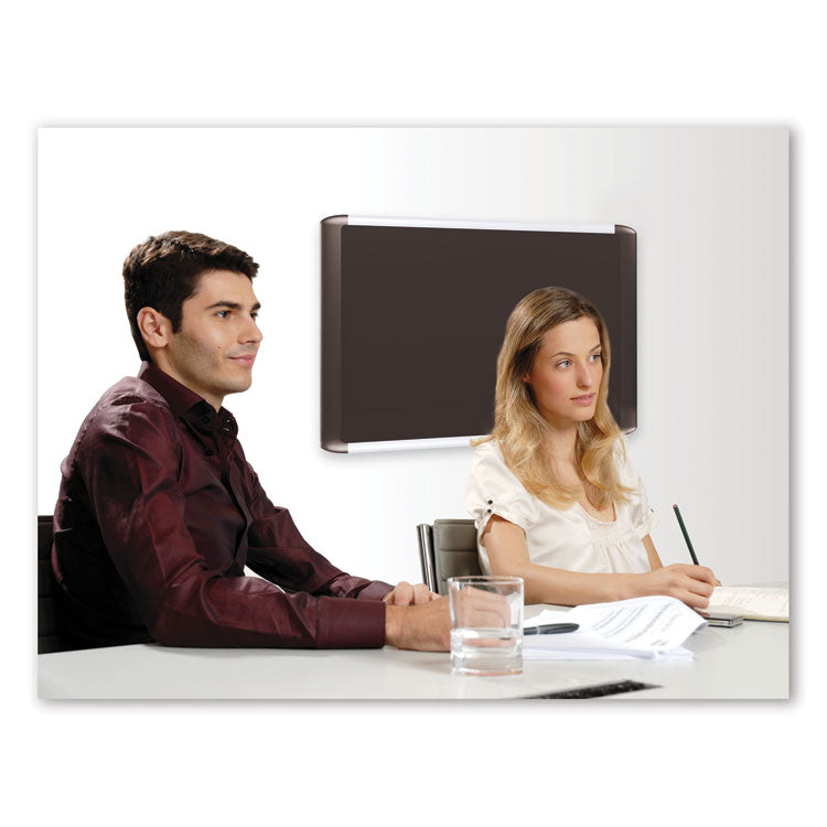 Soft-touch Bulletin Board, 72" x 48", Black Surface, Black/Satin Aluminum Frame