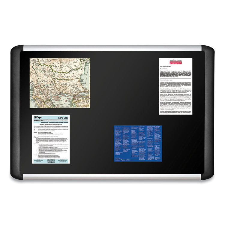 Soft-touch Bulletin Board, 72" x 48", Black Surface, Black/Satin Aluminum Frame