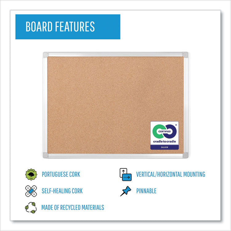 Earth Cork Board, 24" x 18", Tan Surface, Satin Aluminum Frame