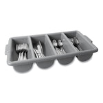 Cutlery Bin, 4 Compartments, 11.5 x 21.25 x 3.75, Plastic, Gray