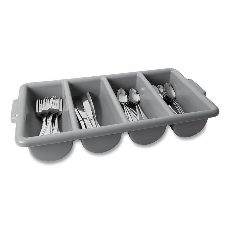 Cutlery Bin, 4 Compartments, 11.5 x 21.25 x 3.75, Plastic, Gray