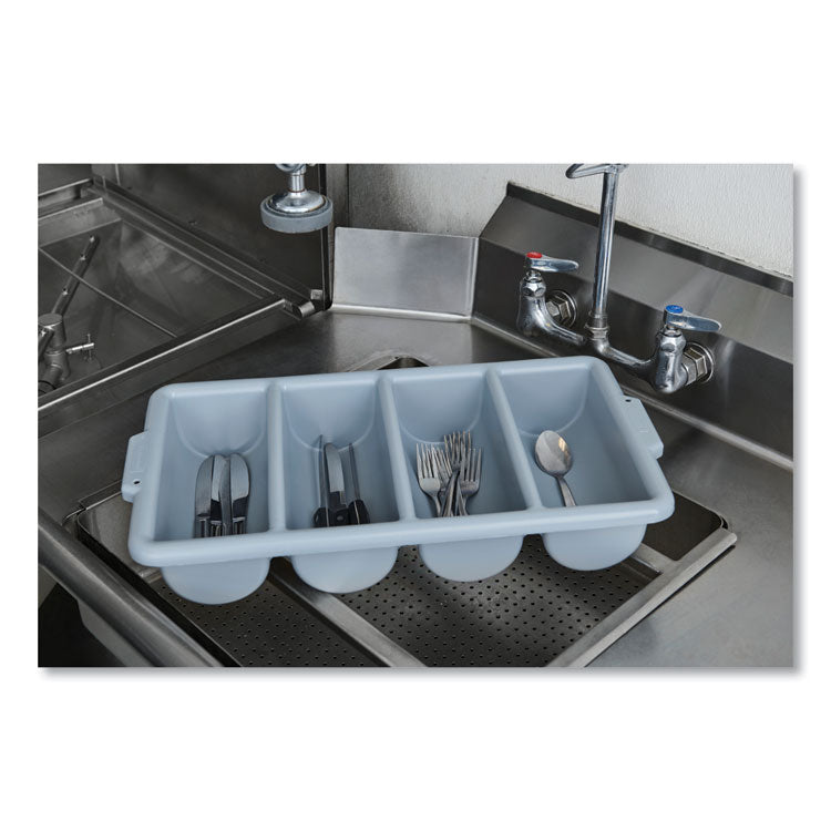 Cutlery Bin, 4 Compartments, 11.5 x 21.25 x 3.75, Plastic, Gray