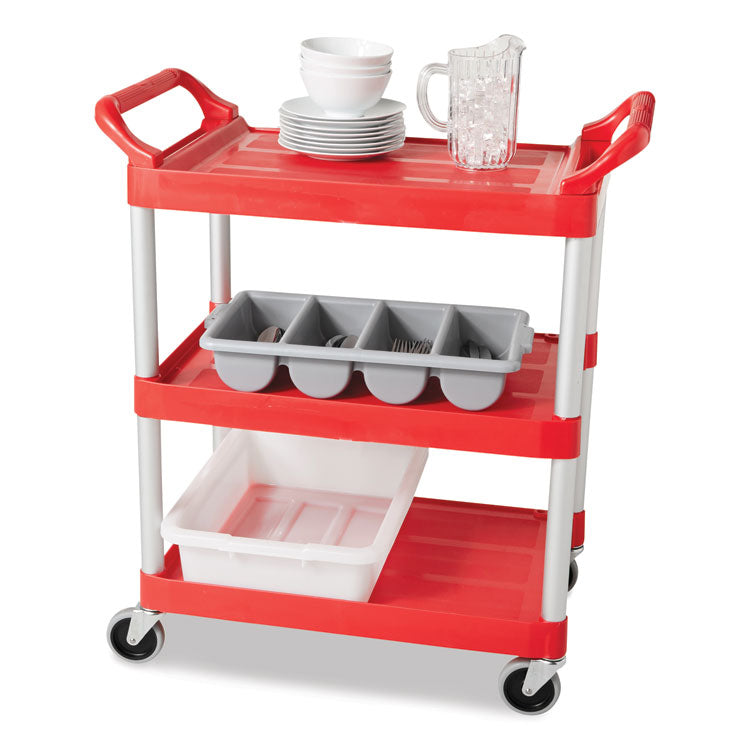 Cutlery Bin, 4 Compartments, 11.5 x 21.25 x 3.75, Plastic, Gray