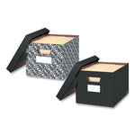 Stor/file Decorative Medium-Duty Storage Box, Letter/legal Files, 12.5" X 16.25" X 10.25", Black/gray Pinstripe Design, 4/ct