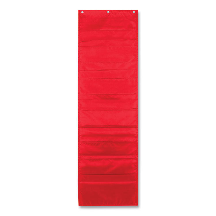 Storage Pocket Chart, 10 Pockets, Hanger Grommets, 14 X 47, Red