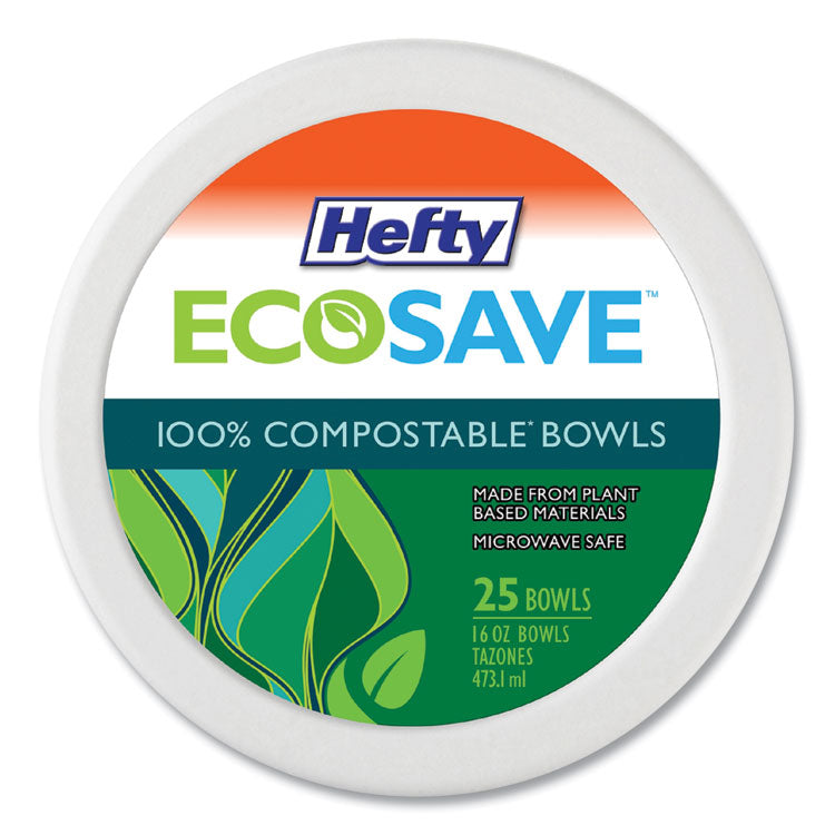 ECOSAVE Tableware, Bowl, Sugarcane, 16 oz, White, 25/Pack, 12 Packs/Carton
