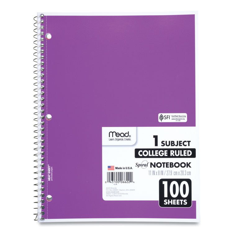 Spiral Notebook, 1-Subject, Medium/College Rule, Randomly Assorted Cover Color, (100) 11 x 8 Sheets