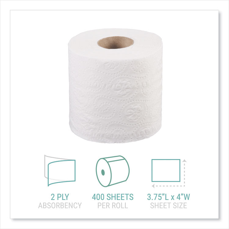 Bath Tissue, Septic Safe, Individually Wrapped Rolls, 2-Ply, White, 400 Sheets/Roll, 24 Rolls/Carton