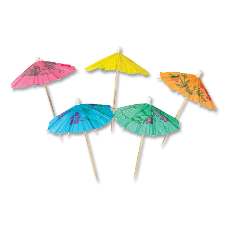 Cocktail Parasols, 3", Assorted, 144/box, 50 Boxes/carton