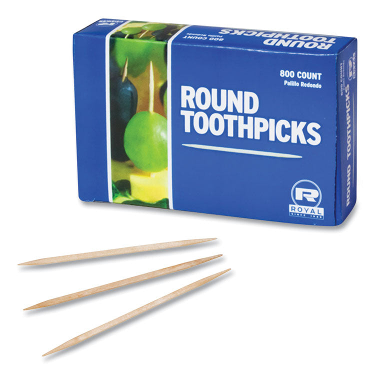 Round Wood Toothpicks, 2.5", Natural, 800/Box, 24 Boxes/Case, 5 Cases/Carton, 96,000 Toothpicks/Carton