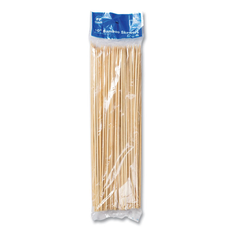 Bamboo Skewers, Paper, 10", White, 100/Pack, 10 Packs/Box, 12 Boxes/Carton