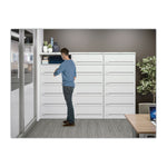 Enclosed Fixed-Shelf Lateral File with Retractable Doors, Legal/Letter Size Files, 5 Shelves, 36" x 16.5" x 63.5", Light Gray