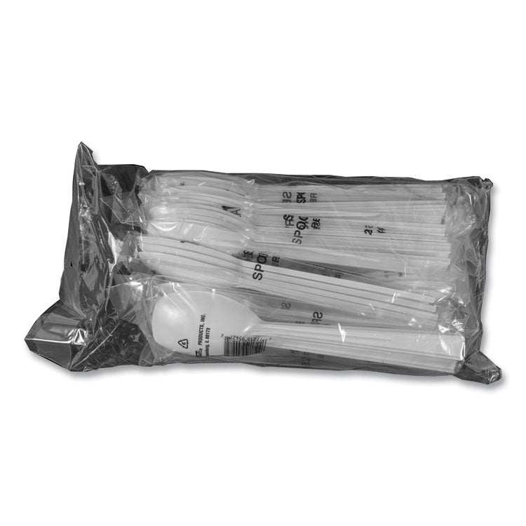 Table Set Plastic Serving Forks and Spoons, 9.5", White, 48/Pack
