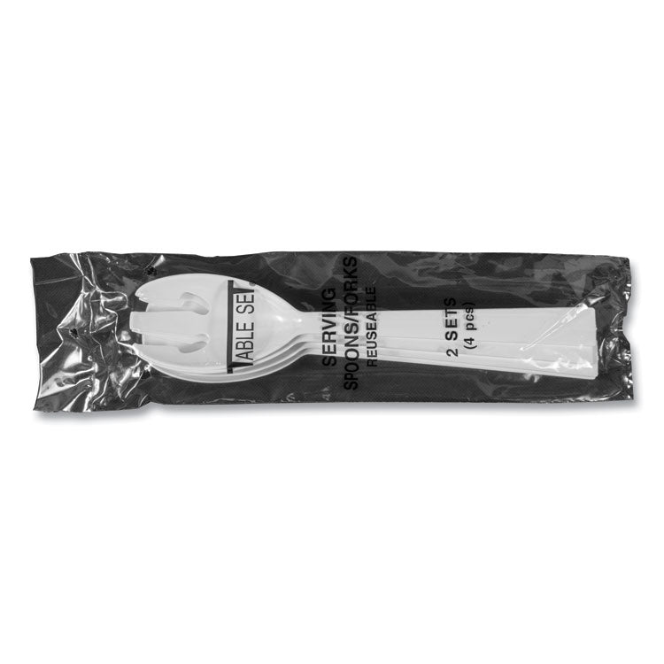 Table Set Plastic Serving Forks and Spoons, 9.5", White, 48/Pack