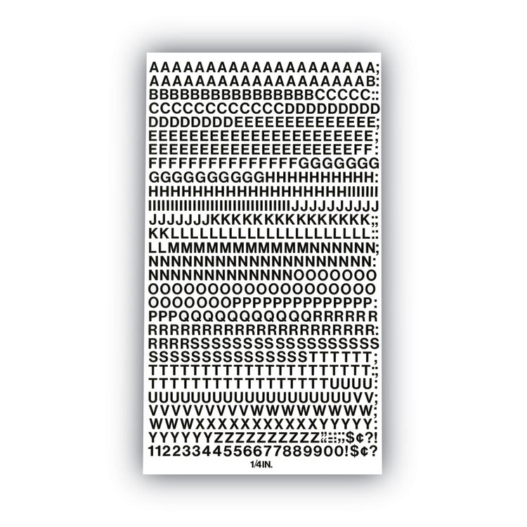 Press-On Vinyl Self-Adhesive Numbers and Uppercase Letters, 0.25" Tall, Black Characters, 610/Pack