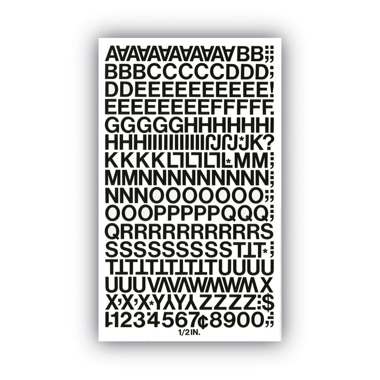 Press-On Vinyl Self-Adhesive Numbers and Uppercase Letters, 0.5" Tall, Black Characters, 201/Pack